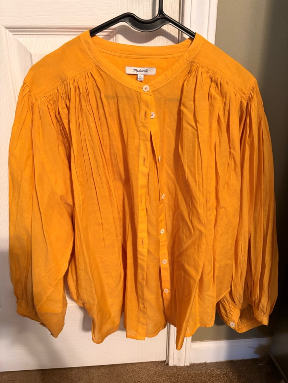 Madewell Orange Button-Front Peasant Shirt